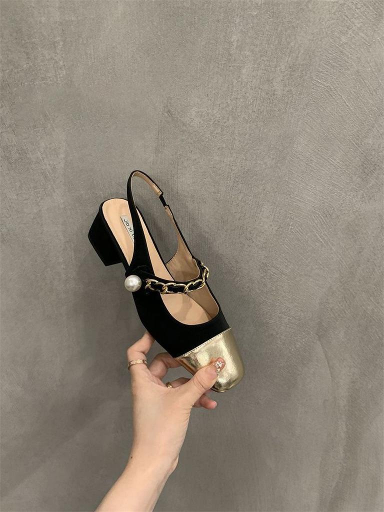 Silver pearl retro Mary Jane rear empty single shoes women's summer 2025 new high-end Xiaoxiangfeng bag head sandals