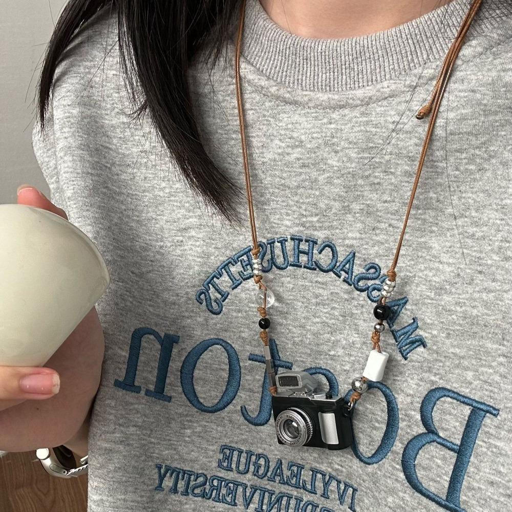 Flash Light Small Camera Necklaces Punk Vintage Sweater Chain  For Men and Women