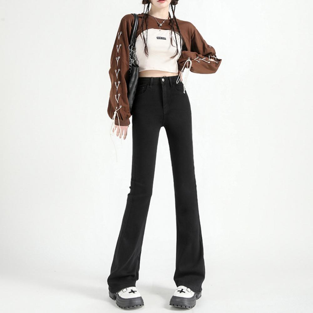 Korean version of micro-pull jeans women's spring new elastic high-waisted thin small flared pants micro-pull pants