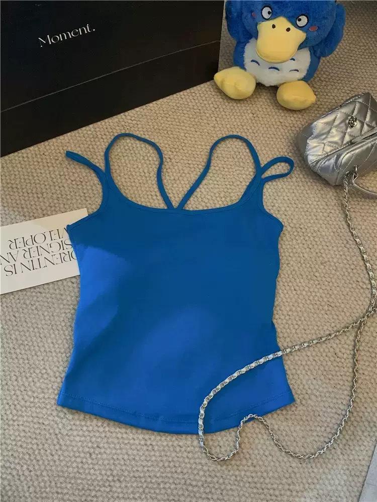 Rückenfreies Trägertop mit Doppelträgern und Brustpolstern - Damen Slim Fit Sommeroberteil