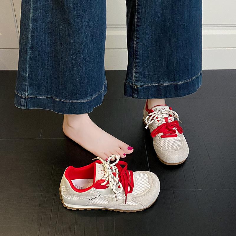 Retro Mesh Breathable Imitation Leather German Training Shoes Women's 2025 Summer New Pair of Shoelaces Versatile Casual Sports Forrest Gump Shoes