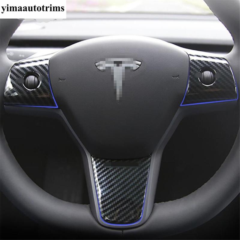 Steering Wheel Window Lift Door Lock Air Adjust Button Cover Trim Carbon Fiber Accessories For Tesla Model 3 Model Y  - 2024