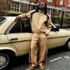 Mens Retro Sporty Cycling Jacket Wide-Leg Pants Set - Streetwear Style Stand Collar Zip Front Loose Fit