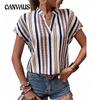 Summer Women's Plus Size T-shirt Striped Printed V-Neck Bat Sleeve Short Sleeve Shirt T-Shirt
