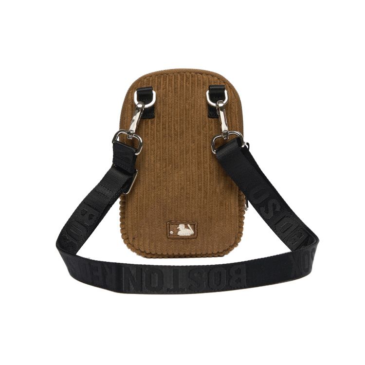 MLB Boston Red Sox Logo Embroidered Corduroy Phone Bag Unisex Shoulder Bag Dark-Brown 3ACRH0316-43BRS