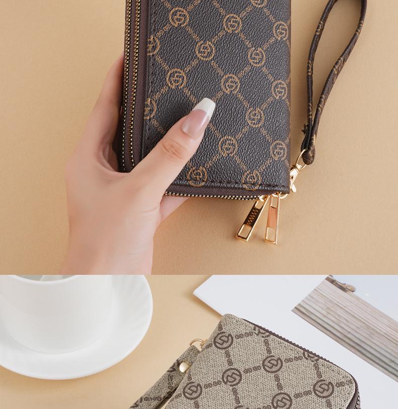 Women's Large Capacity Vintage Monogram Clutch: 2025 Double Zipper Long Wallet & Handheld Phone Bag