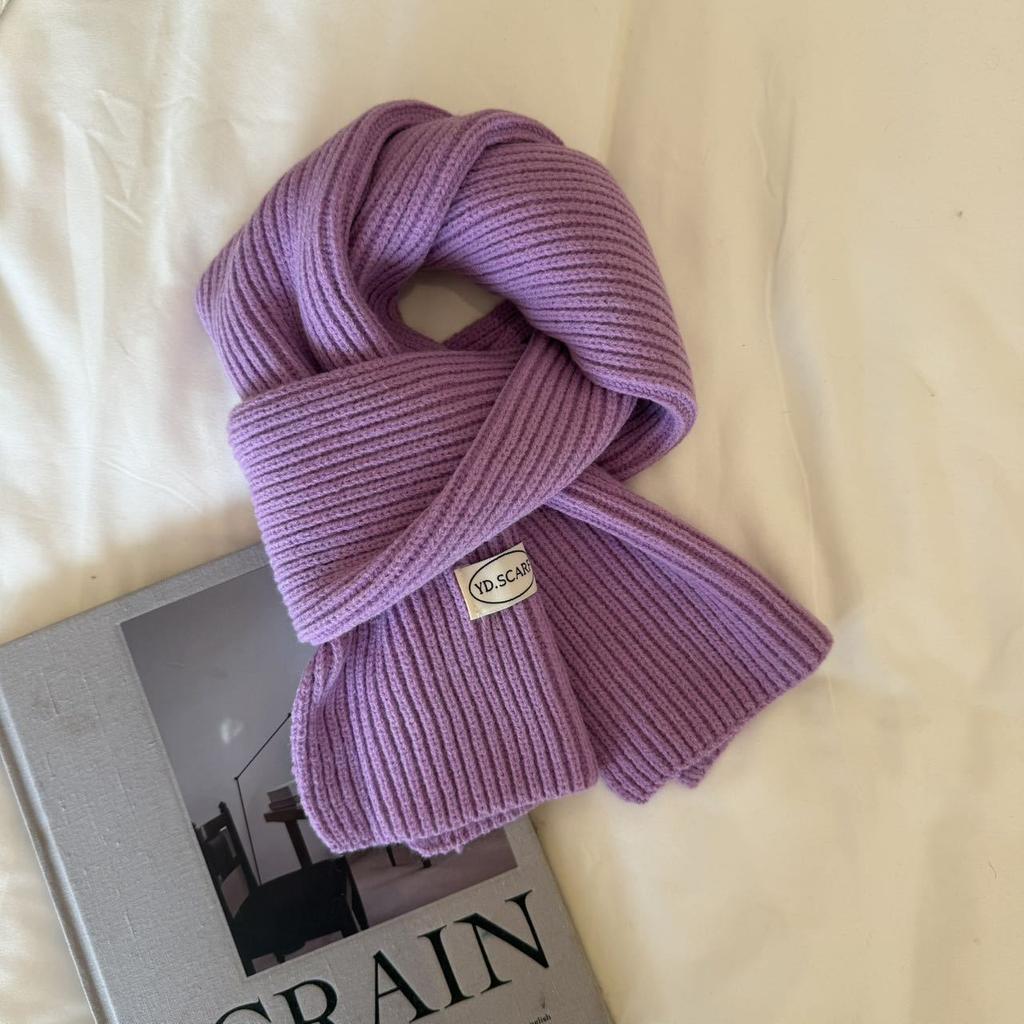 Autumn and Winter New Soft Knit Knit Groove Wool Scarf for Women, Korean Style Warm Yarn Solid Color Versatile Neck Warmer