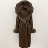 OFTBUY Autumn Winter Women Coat Real Natural Fox Fur Collar Hooded Double-faced Woolen Blends Jacket Thick Warm Casual Overwears