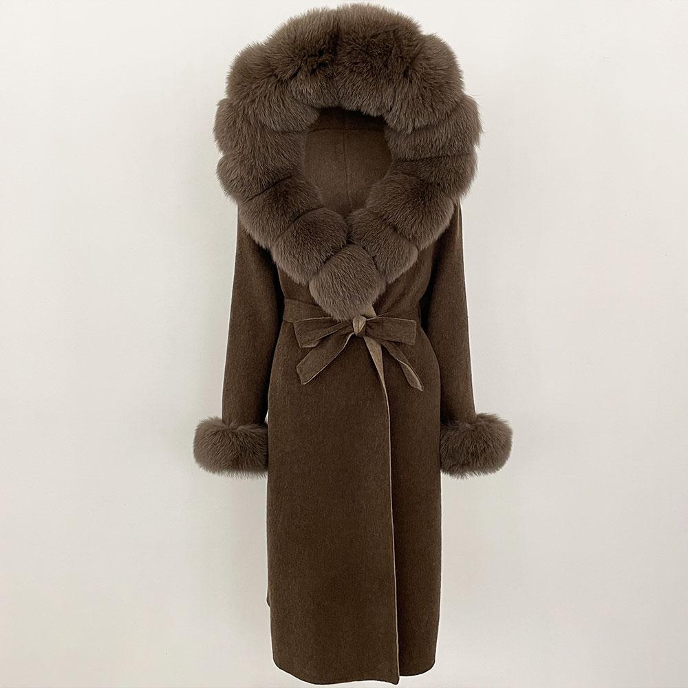 OFTBUY Autumn Winter Women Coat Real Natural Fox Fur Collar Hooded Double-faced Woolen Blends Jacket Thick Warm Casual Overwears