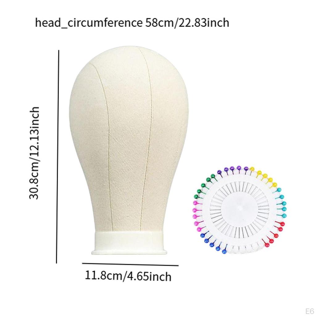 Canvas Block Head Cloth Wig Holder Hat Display Stand Table Training with 40 pins