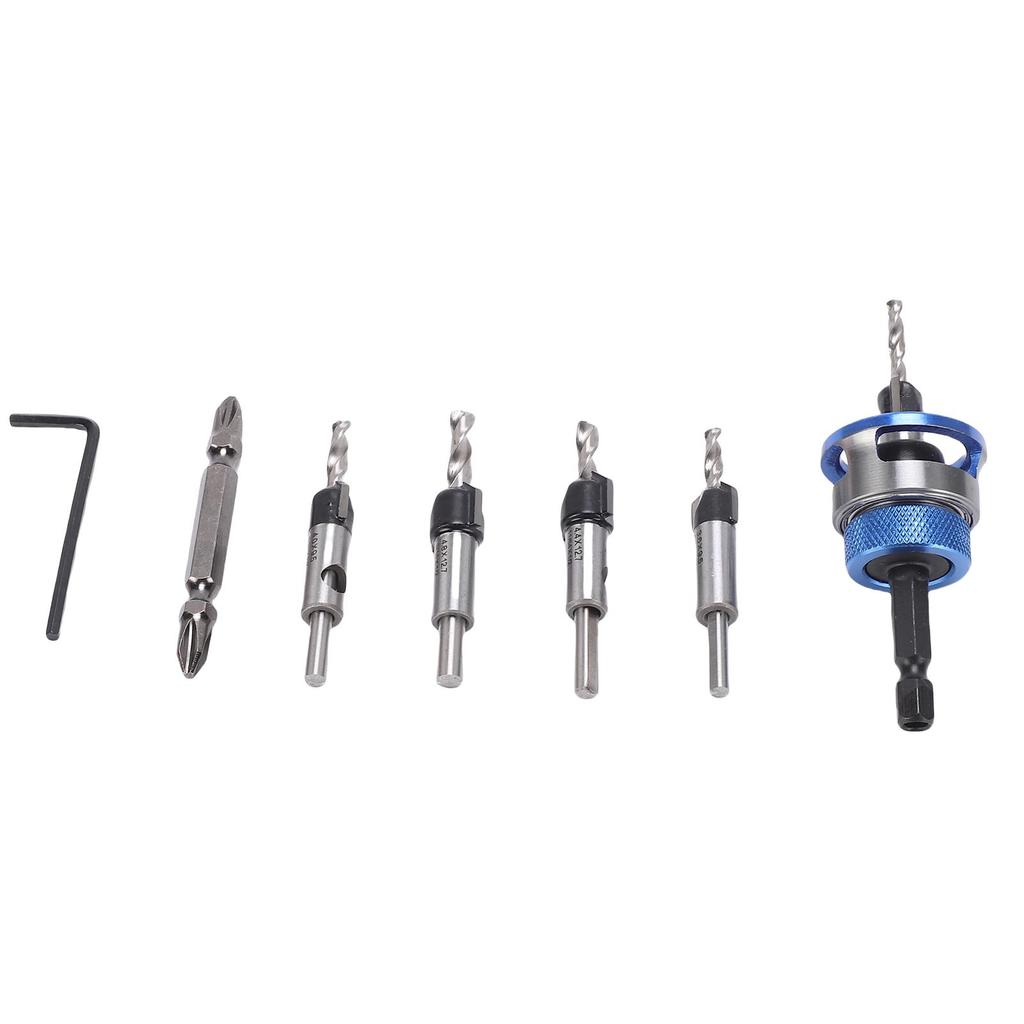 M2 Countersink Adjustable Depth Drill Bit Set Quick Release Hex Shank Counter Sink Drill Bit Set for Woodworking