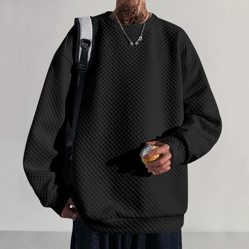 Spring men's trend small checkered round neck pullover casual loose knitted long-sleeved top men