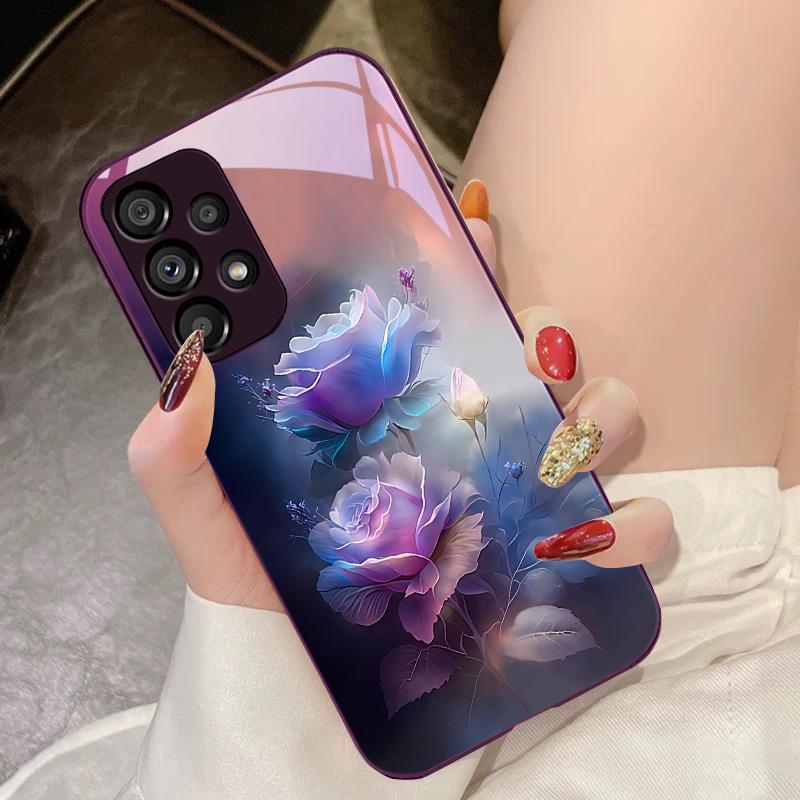 Tempered Glass Phone Case For Samsung Galaxy S10 4G S20 11E 30 S21 21Fe 22 Pro S23 Ultra 5G S8 S9 Ink Mountain Camellia