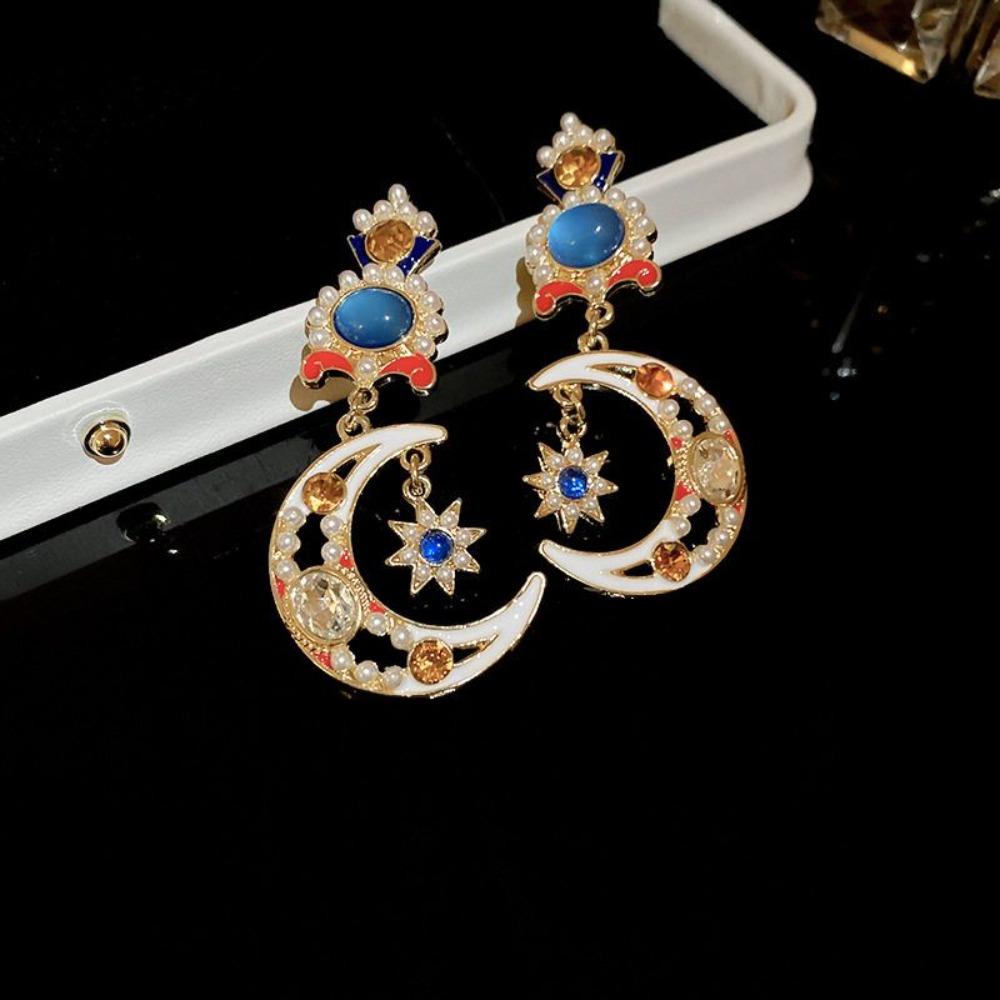 Ear Jewelry Star Pendant Earrings Rhinestone Moon Stud Earrings Vintage Earrings Women  Female