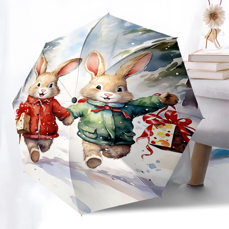 

1pc Winter Wonderland Rabbit Umbrella: Auto Open Close, Portable 3-Fold Design, 8-Bone Iron Frame, Outdoor Festival Gift for Fans, Travelers, Daily Us