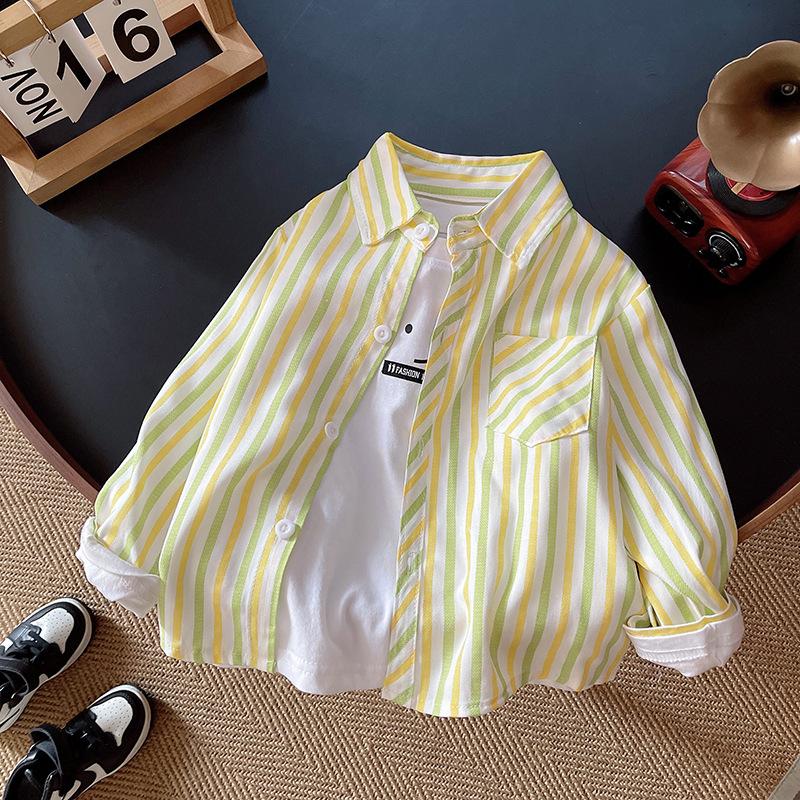 Kids Long Sleeve Striped Button Down Shirt for Spring Summer
