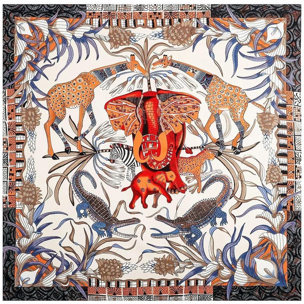 Lenço Quadrado Sarja 130X130Cm Estampa de Animais Lenços e Xales Femininos Lenço de Pescoço Girafa Bandana Grande Espanhola Xales para Pescoço