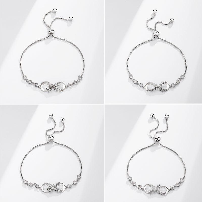 Unendliche Liegesschleife Verstellbares Zugkettenarmband für Damen Mit Zirkonsteinen Personalisierter Modeschmuck Geschenk