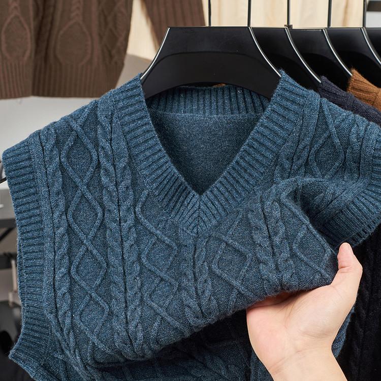 Men's Winter Knit Vest, V-Neck Sleeveless Sweater, Warm Fleece Lined, Casual Layering, 6 Colors