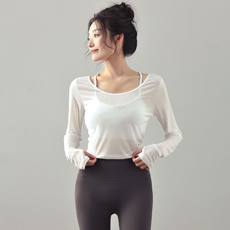 T Shirt Women Long Sleeve Polyester Sexy Back Tie Yoga Top For Workout And Casual Wear