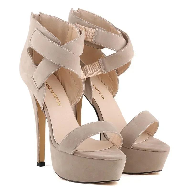 

Женские туфли-стилетто, сексуальные сандалии на танкетке с перекрестными ремешками и пряжкой, платформа, 14 см высокий каблук, туфли-лодочки, массивный блочный каблук, вечерние, свадебные туфли 42 телесный