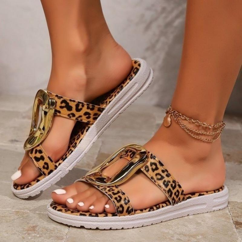 2024 Ladies Summer New Leopard Colorblock Hollow Designer Flip Flops Sandals Fashion Flat Comfortable Holiday Beach Slippers