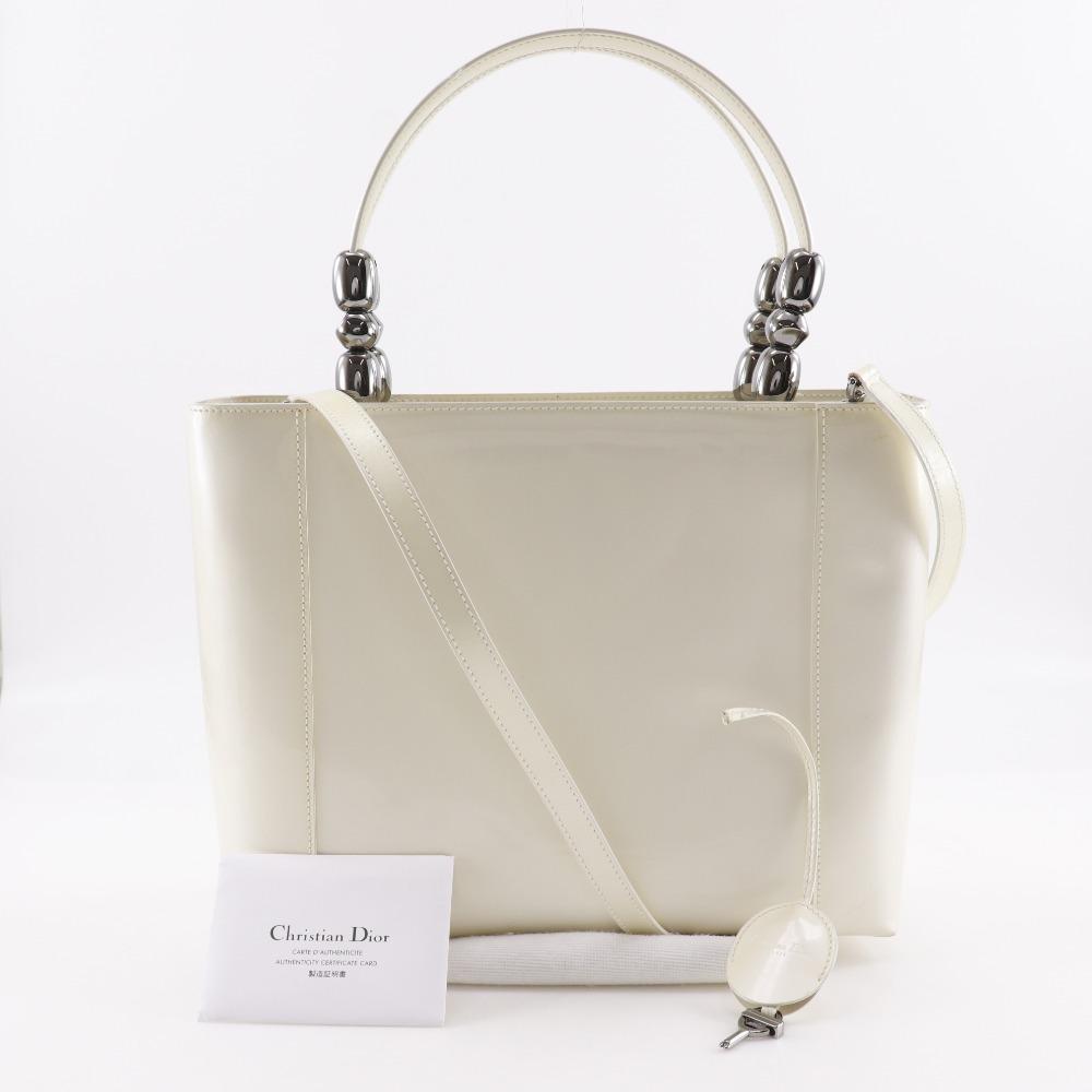 Dior Torebka Maris Pearl 2WAY na ramię ecru Skóra lakierowana Damska Używana