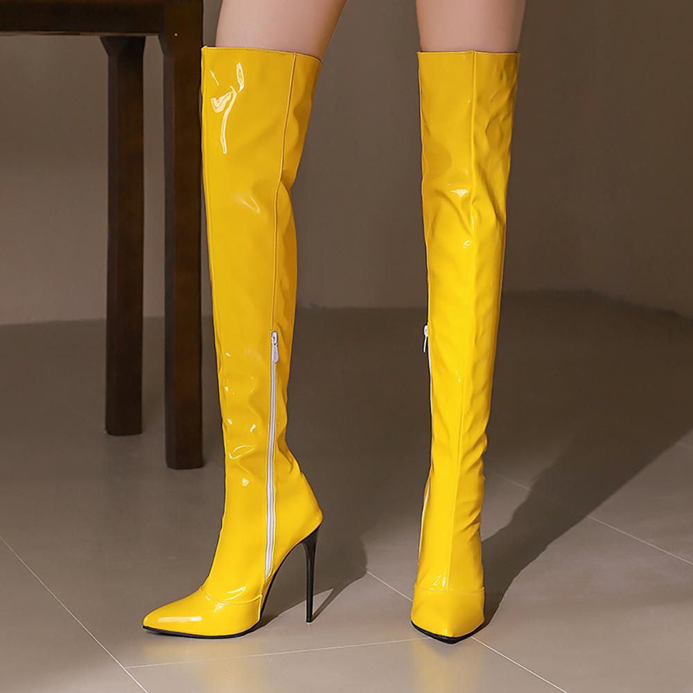 Rot Schwarz Damen Overknee Stiefel High Heel Große Größe 48