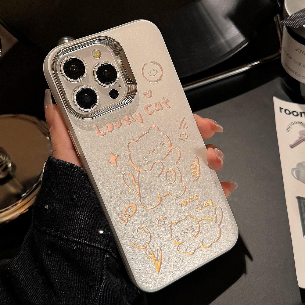 Hollow Cute Meow Iphone15 Suitable for 14Promax Mobile Phone Case 16 Apple 13 Simple Cartoon 11 Anti-fall