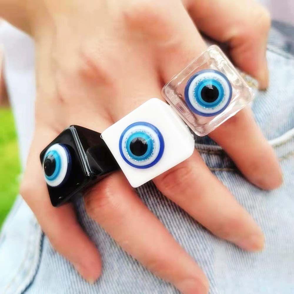 

Black Fashion Jewelry Acrylic Transparent Blue Eye Rings Resin Ring Korean Style Women Finger Ring