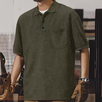New Men's POLO Shirt American Retro Heavyweight T-shirt Summer Casual Versatile Lapel Solid Colour Short-sleeved Tops