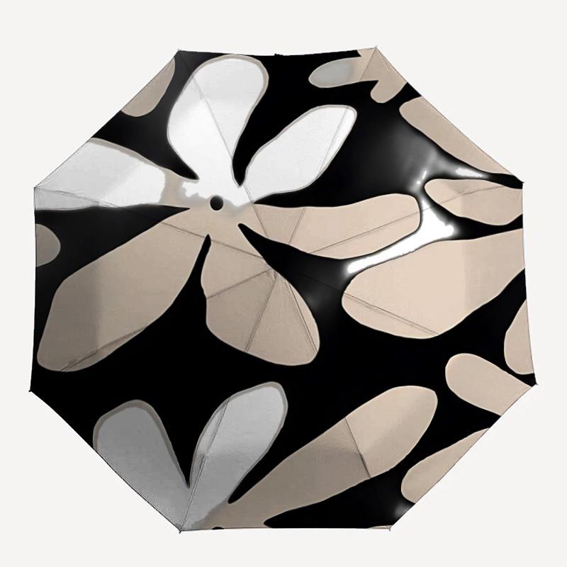 

1PC Black-and-white floral pattern Automatic Open/close Umbrella with 8-Rib Structure for Women/Men, All-Season Use - Travel Essential, Stylish Access