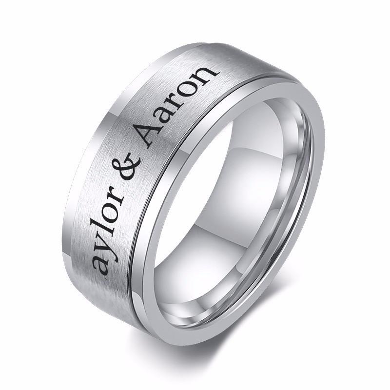 

8MM Men s Top-Engraved Spinner Ring in Black and White Stainless Steel Men Wedding Band Male Zircon Personalized 11