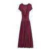 2026 Spring European & American Style Women's Lace Patchwork Waist-Cinching Long Dress with Short Sleeves