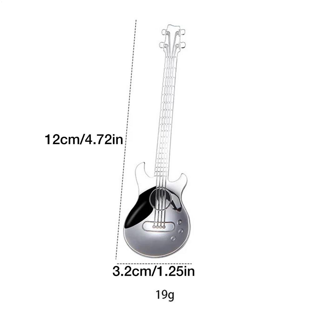 Colorful Guitar Tea Spoon |Creative Mixing Spoon Stainless Steel Drinking Spoon Cute Stirring Spoon for Ice Cream, Sugar, Coffee серебряный