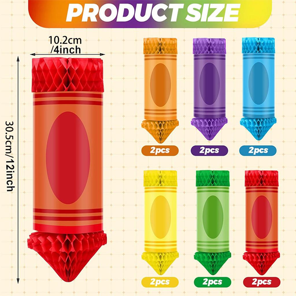 6pcs Welcome Back to School Decorations Funny Pencil Hanging Honeycomb Shape Crayon Classroom Ceiling Decor Crafts