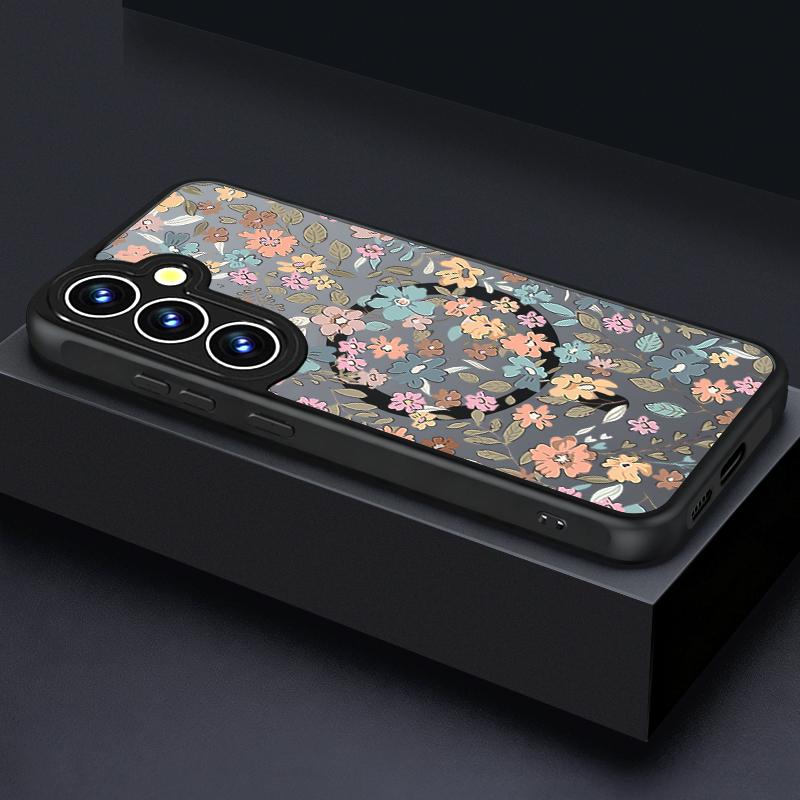 

Чехол с винтажным цветочным узором для Samsung Galaxy S26 Ultra S25 Edge S24 Plus S23 FE S22 Магнитный Для Magsafe Прочный Чехол-бампер Samsung S25 Ultra чёрный