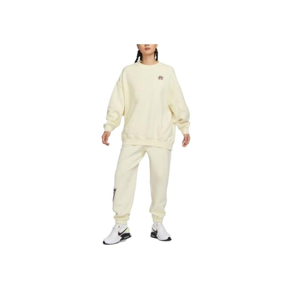 Nike Solid Color Crew Neck Pullover Casual Sweatshirt Women Tops Beige FV8444-113