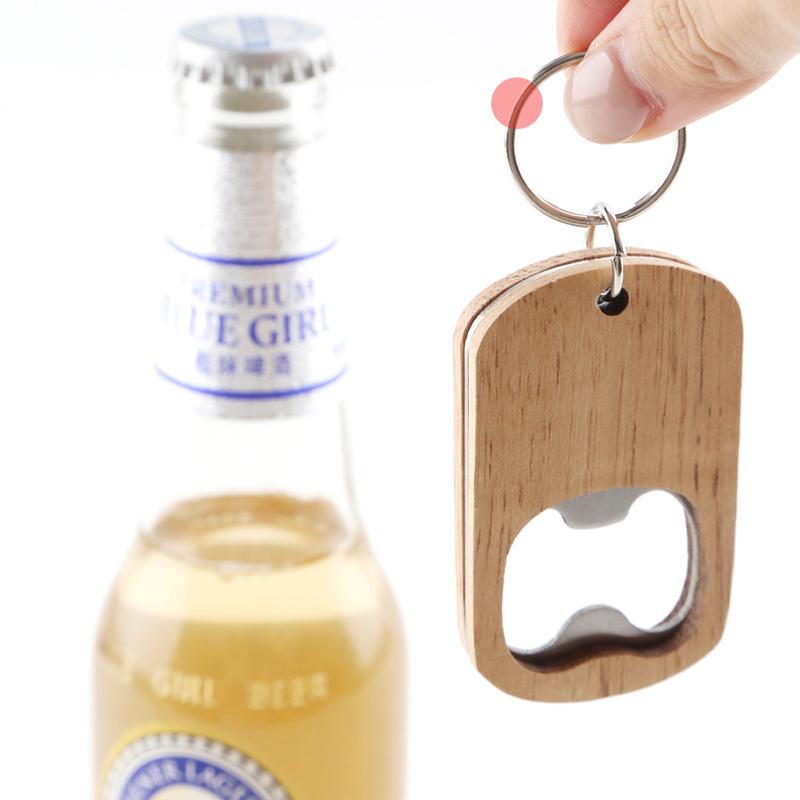 1Pcs Wood Stainless Steel Beer Bottle Opener Baptism Gift Wedding Party Guest Keychain Opener