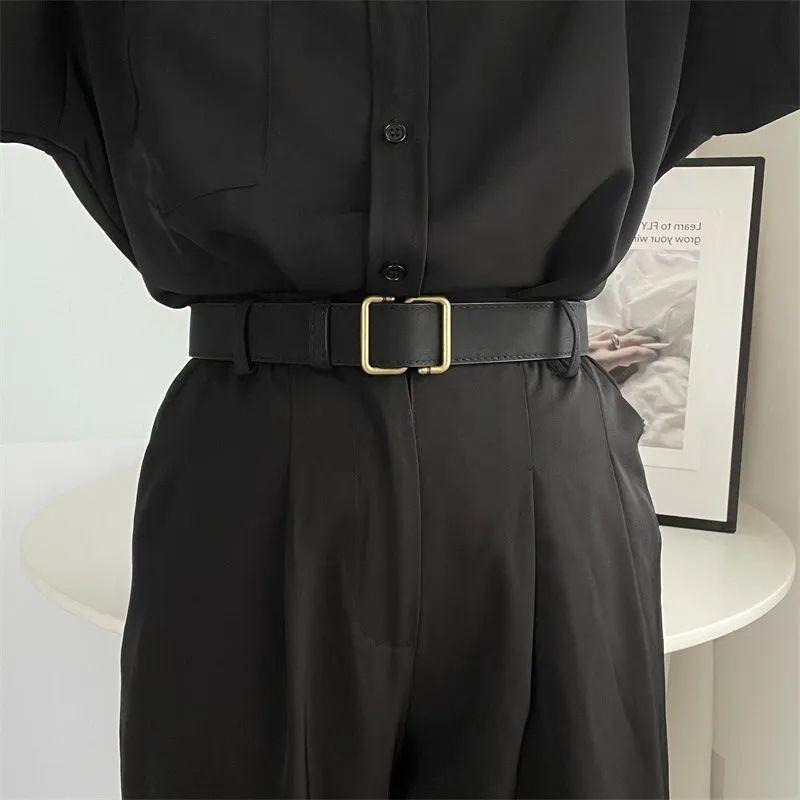 Black Pu No Hole Waist Belt Casual Vintage Style For Men And Women Unique Design