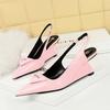 Chaussures en cuir verni à la mode, coupe peu profonde, pointues, sangle arrière creuse, talons hauts inclinés, pour femmes