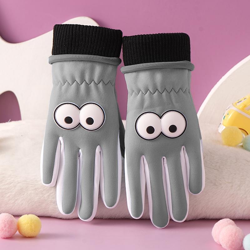 Children's Gloves Autumn and Winter Outdoor Cold Protection Warm Velvet Play Snow Non-slip Cycling Cartoon Cute Windproof Gloves