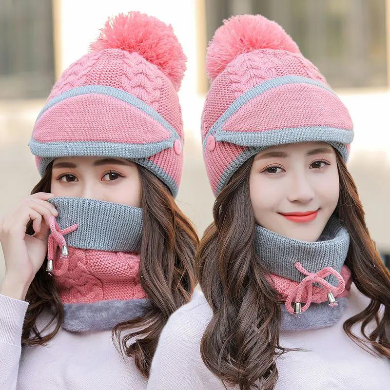 Woolen Hat Women's Winter Cute All-match Thickening Warm Cycling Knit Hat Plus Velvet Warm Hat Women