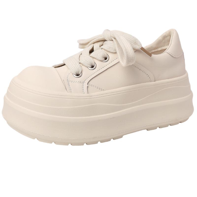 Simple lace-up casual board shoes women's 2025 new autumn fashion thick-soled heightening flat-soled sports shoes white shoes tide