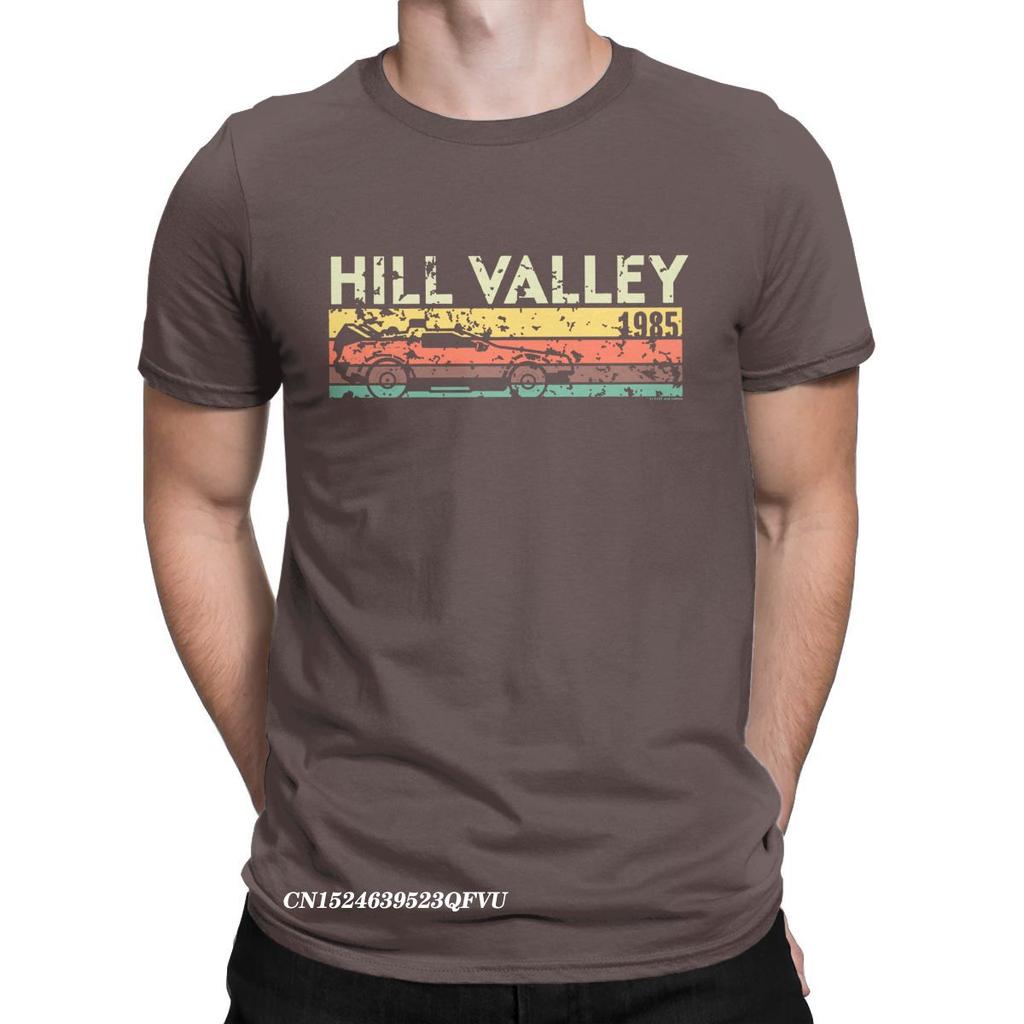 Hill Valley 1985 Tee Shirt Men Tops T Shirts Doc Brown Marty Delorean Time Travel Movie BTTF Tees Plus Size