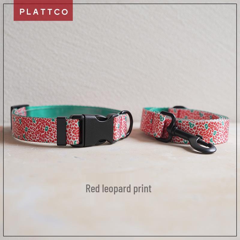 Red Leopard Print Faux Nylon Dog Collar & Leash by PLATTCO (PDC332) Extra Small