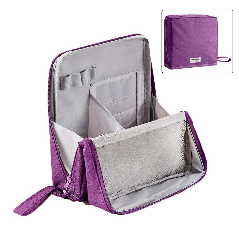 

Oxford Cloth Standing Makeup Bag Waterproof with Compartments Cosmetic Bag Large Capacity Toiletry Bag for Travel фиолетовый