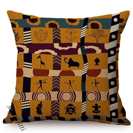 African Nation Style Cushion Cover, Culture Art Pattern, Exotic Cotton Linen, Car Sofa Pillow Case