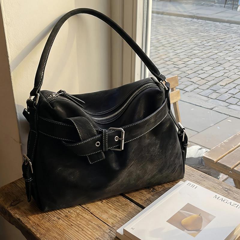 Casual Tote Bag Stylish Simple Shoulder Bag Korean Belt Buckle Handbag Highquality Pu Zipper Shoulder Bag Commuter Crossbody Bag