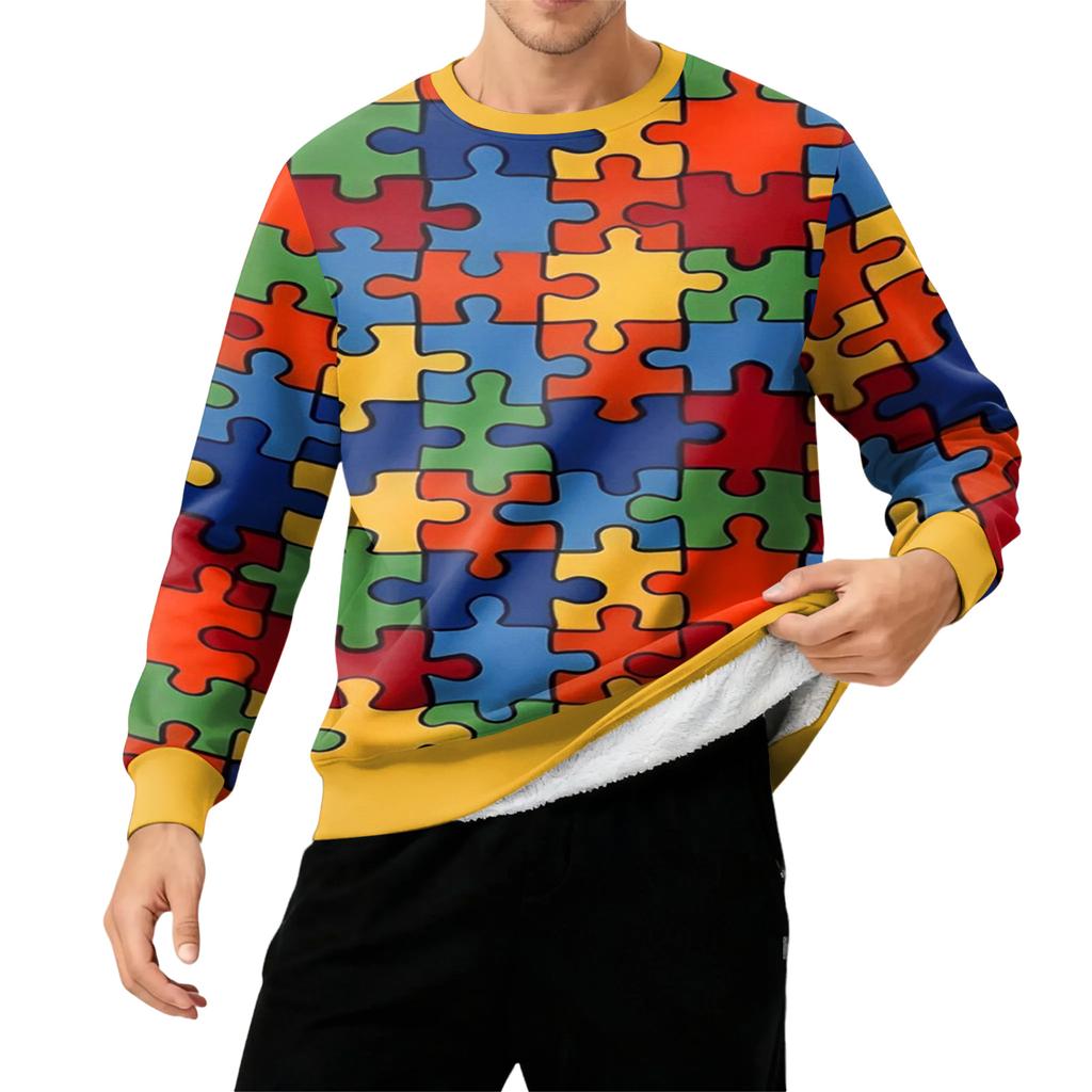 Herr Rundhals Fleecefodrad Tjock Enfärgad Sweatshirt